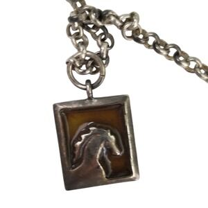 Vintage Horse Pendant Necklace AWST Int'l Chain Silver Tone Equestrian
